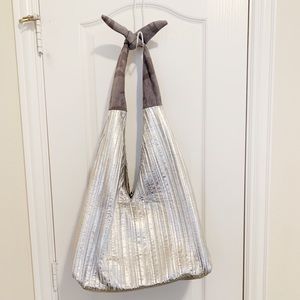 Kayden Silver Pleated Metallic Tote Bag
